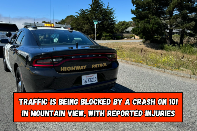 Traffic is being blocked by a crash on 101 in Mountain View, with reported injuries